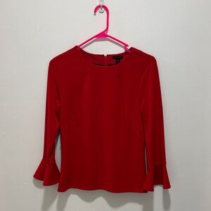 Ann Taylor Red Blouse with Flared Sleeves